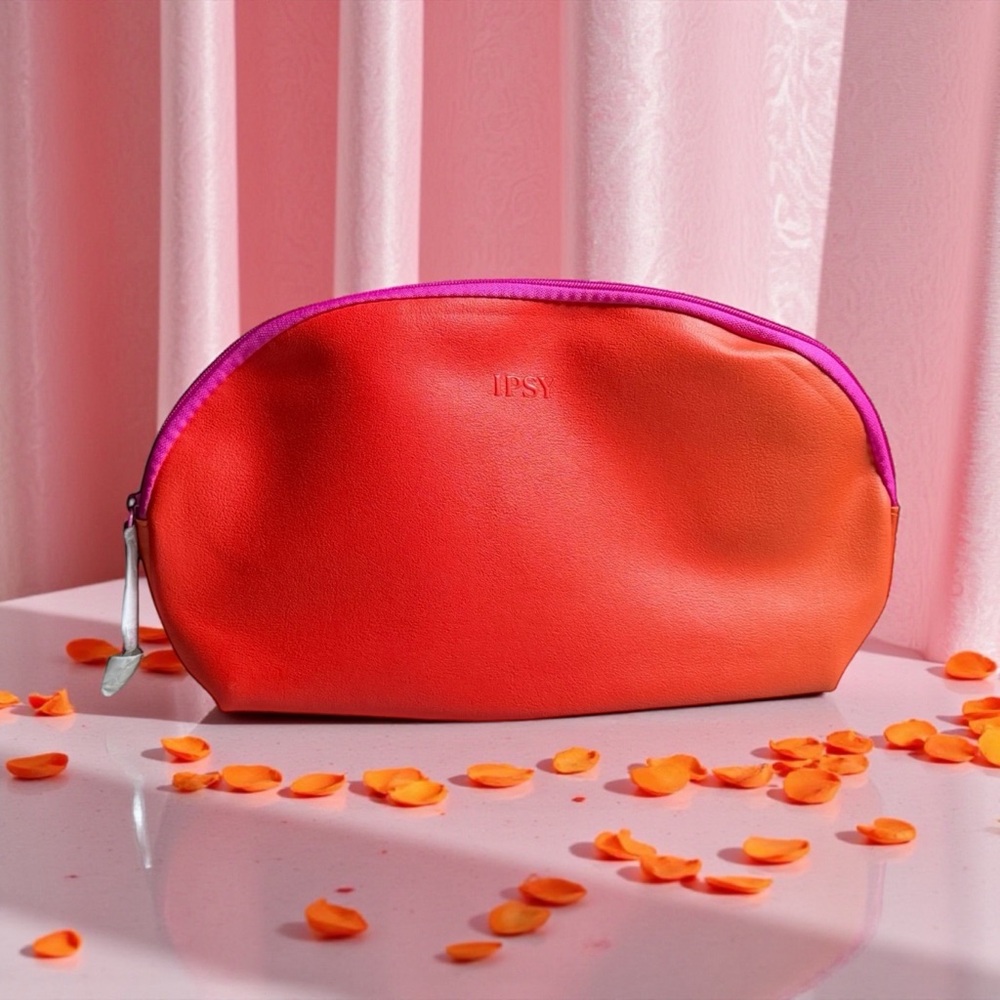 IPSY Makeup Cosmetic Bag Pouch Orange and Pink Zipper